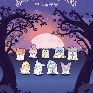 sanrio characters in front of a full moon Sanrio Characters Halloween dark slate blue