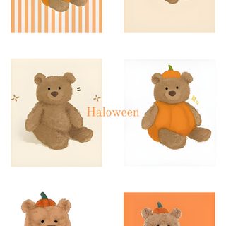 four different teddy bears with pumpkins on them Halloween Bear Iphone antique white