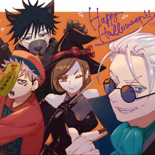 some anime characters are posing for the camera Jujustu Kaisen Halloween 1920x1080 Megumi Halloween, Jujutsu Kaisen Halloween Pfp, Halloween Jujutsu Kaisen Icons, sienna