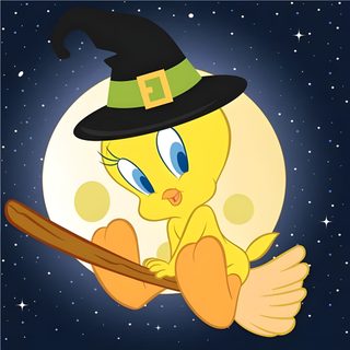a cartoon bird with a witch hat on holding a broom in front of the moon Tweety Bird Halloween Tweety Bird Drawing, Tweety Bird Quotes, Duck Pictures, Bird Quotes, dark slate gray