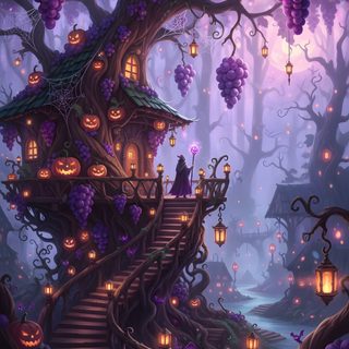 a halloween scene with pumpkins and trees Enchanted Halloween Halloween 1, Halloween, dark slate gray