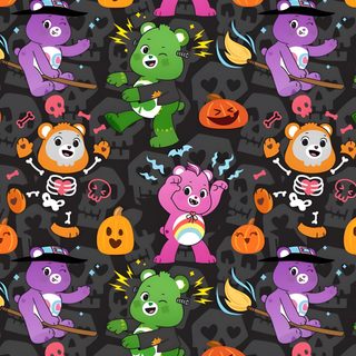 an image of halloween themed wallpaper with monsters and pumpkins on black background photo Care Bear Halloween Care Bears Halloween Background, Care Bears Halloween, Care Bear Halloween Ideas, dark slate gray