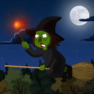 a cartoon witch flying through the night sky Family Guy Halloween High School Halloween Party, Patrick Warburton, Alex Borstein, dark slate gray