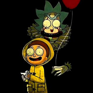 a cartoon character holding a red balloon Rick And Morty Halloween black