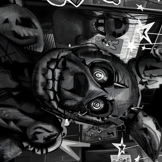 some stickers on the side of a car with an image of a cartoon character Fnaf Halloween dark slate gray
