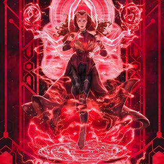 a poster with an image of a woman sitting on top of a red and black background Halloween Wanda Scarlet Witch Poster, Scarlett Witch Poster, Scarlet Witch Art, brown