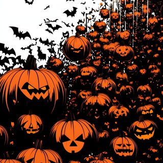 a large group of pumpkins with bats on them Halloween Attack Autumn Art, Halloween, maroon