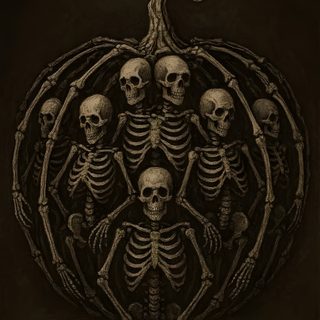 a group of skeletons sitting in front of a pumpkin Halloween X-ray - Tan & Black Scary Photos, Spooky Scary, Skull, Skeleton, Phone, Halloween,
