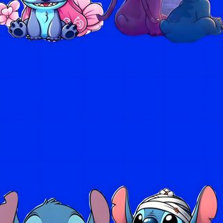 three cartoon characters with pumpkins and bats Cute Stitch And Angel Halloween medium blue