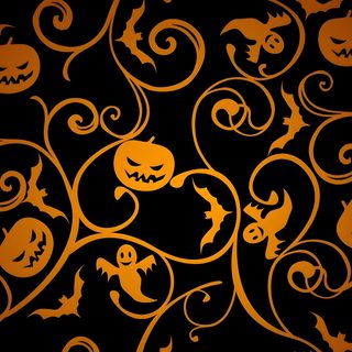 an orange and black background with pumpkins, bats and swirly vines on it Halloween Trellis Ikat Custom Halloween Iphone, Halloween, Iphone Background Quote, black