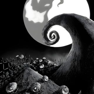 a black and white photo of a halloween scene This Is Halloween Nightmare Before Christmas black
