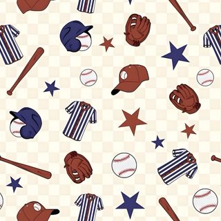 an image of baseballs and stars on a checkered background Baseball Halloween linen
