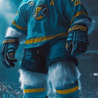 an ice hockey player is dressed in blue and yellow gear, standing on the ice Hockey Halloween All Nhl Teams Mascots, Nhl Mascots 2025, All Nhl Mascots, Nhl Teams Mascots, dark slate gray