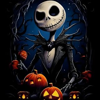 a skeleton in a suit with pumpkins on his chest and two jack - o'- lanterns Halloween Jack Skeleton Jack The Skeleton, Pumpkin King Jack Skellington, The Pumpkin King, black
