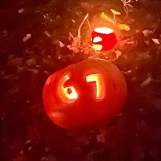 two pumpkins with faces carved into them sitting on the ground next to each other 67 Halloween Pumpkin Carving, Brainrot Pumpkin, Halloween Art, Halloween, maroon