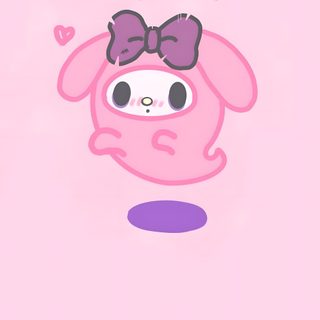 a pink bunny with a bow on its head and hearts flying around her ears, in the My Melody Halloween Melody Ghost, My Melody Halloween Background, Hello Kitty My Melody Halloween, misty rose