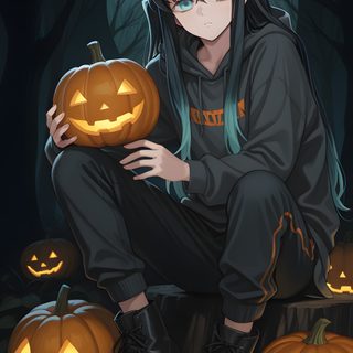 a person sitting in front of some pumpkins Halloween Muichiro Demon Slayer Halloween, Cute Anime, Demon Slayer, Anime, Halloween, Manga, black