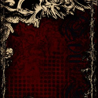 a red and black background with a skull in the middle, on top of an ornate frame Edgy Aesthetic Halloween Skeleton, black