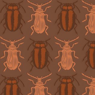 a brown and orange beetle pattern on a dark background, with small red bugs in the middle Halloween Insects Beetle, Dusty, Bug, Coraline Bug, Apple Background Art, Insect Background, saddle brown