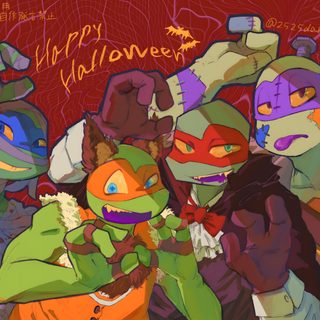 an image of teenage mutant ninjas with happy halloween written on them Tmnt Halloween Ninja Turtles Vampire, Tmntmm Fanart, Tmnt Group Photo, Tmnt Jack O Lantern, sienna