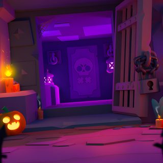 an animated halloween scene with pumpkins and jack - o'- lanterns in front of the entrance Halloween Pumpkin Brawl Custom Animated Discord Banner Halloween, Brawl Stars Background, Spooky Time Meme, dark slate gray
