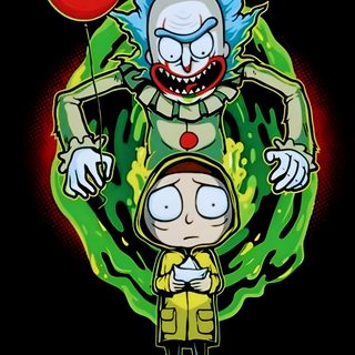 an image of a cartoon character with a balloon in his hand and another person standing next to him Rick And Morty Halloween Victor Corpse Bride, Smartphone Art, Rick And Morty Drawing, black