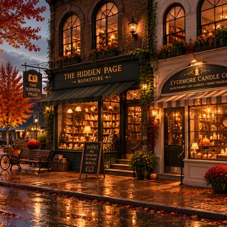 an image of a city street at night with lights on and autumn foliage in the foreground Halloween City Hd Fallen Book, Autumn Cozy, Candle Shop, Autumn Day, Ipad, Cozy Fall, maroon