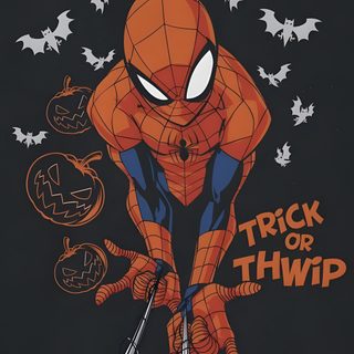 an image of a spiderman trick or treat with bats and pumpkins on it Marvel Halloween dark slate gray