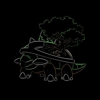 a black background with a green and white drawing of an animal on it's back Halloween Torterra Torterra 4k, Torterra, Torterra Background, Dark Blastoise, Pokemon Torterra, black