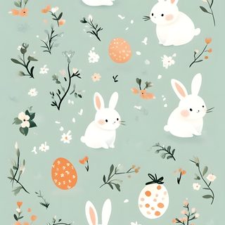 an image of rabbits and flowers on a blue background Halloween Easter Ideas Easter Backggrounds, Spring Bunny Background, Easter Iphone Aesthetic, silver