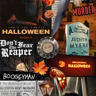 a collage of halloween related items Halloween 1978 Michael Myers Halloween 1978 Slasher Halloween, Halloween Slasher, Halloween Killers, dark slate gray