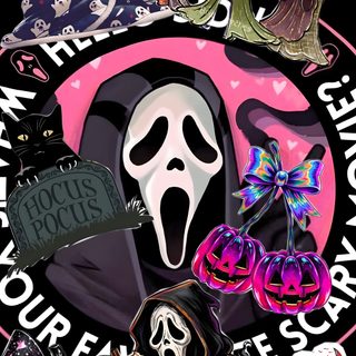 a group of halloween stickers on top of a black background with the words happy halloween Y2k Halloween Scream dark slate gray