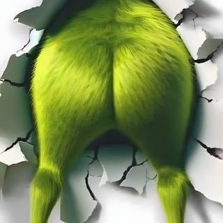 the grinch character is breaking through the white wall with his arms and legs, looking like he's ready for action Grinch Halloween Grinch Bending Over, Grinch Funny Pictures, Grinch Funny, Grinch Background Funny, dark khaki