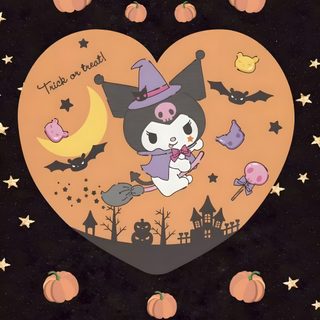 a halloween card with an image of a cat wearing a witches hat Halloween Cute Kuromi Halloween Chromebook Kuromi Halloween, Kuromi Halloween, Kuromi Autumn, black