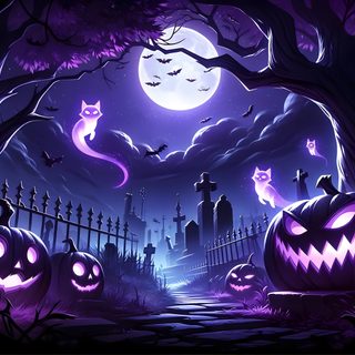 a halloween scene with pumpkins and jack o lanterns Wow Halloween midnight blue