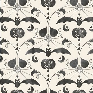 a black and white wallpaper with bat designs on it's backgroung Halloween Whimsical Bats-large Damask Print, Halloween Bats, Halloween Projects, Halloween Prints, linen