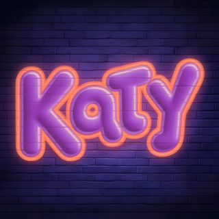 a neon sign that says,'kasty'in purple and orange letters on a brick wall Katy Name Name Backgrounds For Halloween midnight blue
