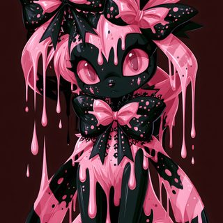 a pink and black cat with dripping paint on it's face, sitting in front of a dark background Halloween Sylveon Hd Pokémon, My Pokemon, Pokemon, black