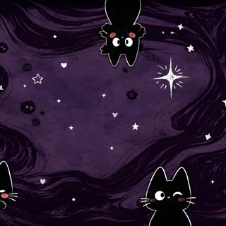 black cats with stars and swirls on a purple background Purple Halloween Ipad Ipad 4k Purple, Aesthetic Desktop Cat, Background For Desktop, black
