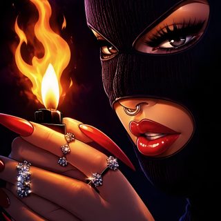 a woman holding a lit lighter in her hand and wearing a black mask on top of her head Halloween Baddie Art Iphone, Opposite, Crazy, Female Iphone, Dark Romance Pfp, Dope Images, black