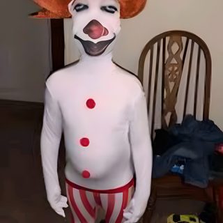 a creepy clown is standing in the living room Goofy Ahh Halloween Goofy Ahh Costumes, Goofy Ahh Halloween Costumes, Goofy Halloween Costume, dark olive green