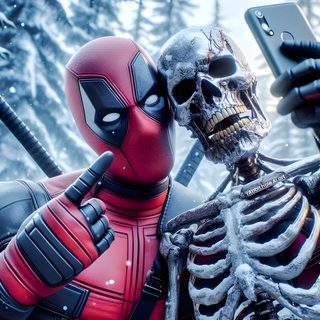 two skeletons dressed as deadpools are holding up their cell phones in the snow Deadpool Halloween Deadpool Pictures, Deadpool Artwork, Deadpool Art, Deadpool Comic, Image Swag, slate gray