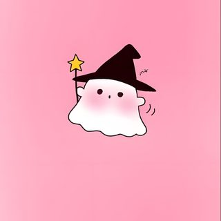 a cartoon character floating in the air with a hat on his head and a star above it Happy Halloween Pink Halloween Iphone Backgrounds, Halloween Backgrounds, Halloween Cute,