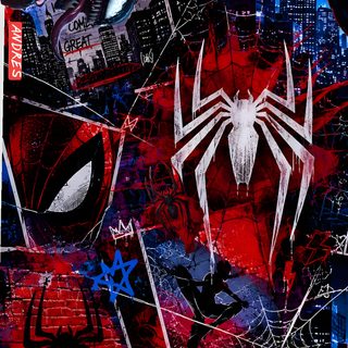 a spiderman poster with the city skyline in the background and graffiti all over it Halloween Spiderman Superhero Backgrounds, Spider Man Black Background, Spiderman Themed Background,