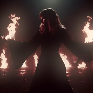 a woman standing in front of fire with her arms outstretched Halloween Taylor Swift Taylor Swift Halloween Aesthetic, Halloween Taylor Swift Pfp, Reputation Taylor Swift Halloween, dark slate gray