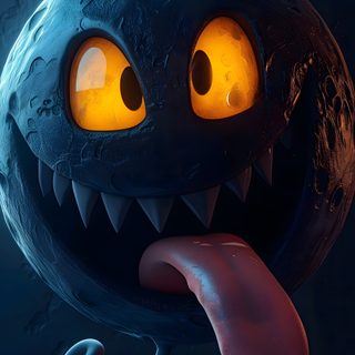 a close up of a cartoon character with its tongue out and eyes open, in front of a dark background Wrecking Ball Halloween 4k Cool 3d, Scary Cartoon, 8 Ball Monster, Scary 3d, Crazy Hd, black