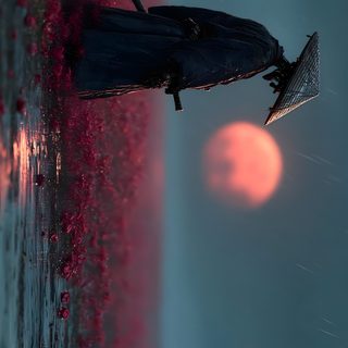 a boat floating on top of a body of water next to a red and blue sunset Ultrawide Halloween For Dual Monitor Portrait And Landscape, Hp Victus Laptop, Rog 4k, dark slate gray