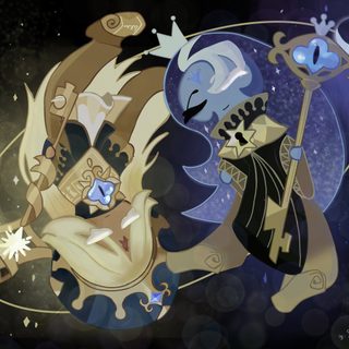 an artistic painting of two cats holding stars Cookie Run Kingdom Halloween Moonlight Cookie Legendary Costume Crk, Shadow Milk Cookie And Pure Vanilla Cookie Pc, Fruity Cookies, dark slate gray