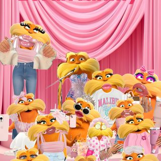 the lorax family is standing in front of pink curtains Preppy Lorax Halloween The Lorax, Disney Memes, Dr Pepper, Very Funny Pictures, light pink