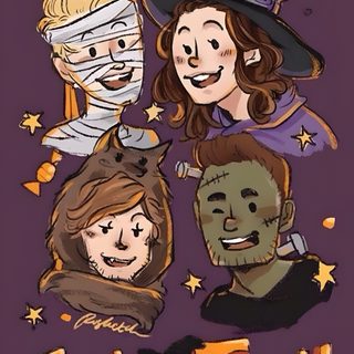 three people wearing halloween costumes with the words trick or treat One Direction Halloween One Direction Pumpkin Carving Ideas, Pumpkin Carving Ideas One Direction, One Direction Pumpkin Painting, dark slate gray
